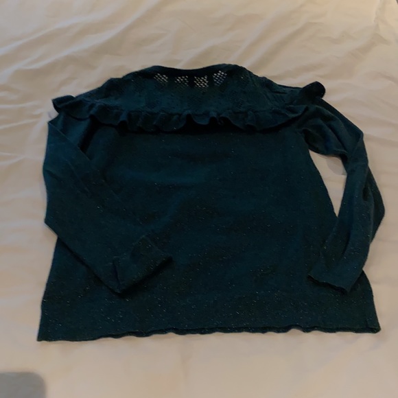 Forest green sparkle sweater with ruffle detail at top - Picture 6 of 7